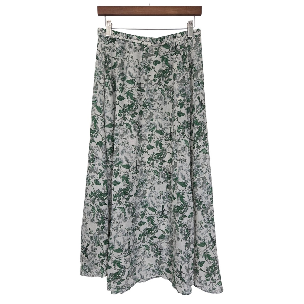 Max Studio Midi Skirt Textured Crepe Elastic Waist Women Small Green Botanical